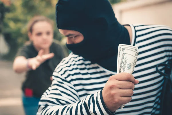Ladrón Callejero Robando Dinero Mujer Turista Ladrón Concepto Ladrón — Foto de Stock