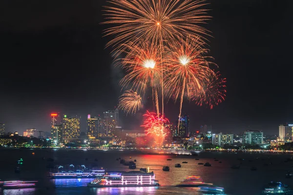 Festa Dei Fuochi Artificio Pattaya Beach Thailandia — Foto Stock