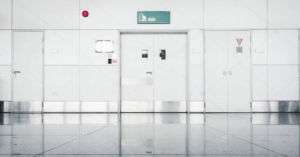 Steel securities door and fire protection system in airport terminal.