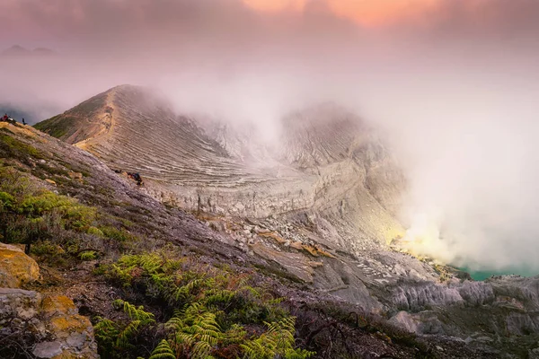 Krajobraz Wulkan Kawah Ijen Sunrise Sceny Indonezji — Zdjęcie stockowe