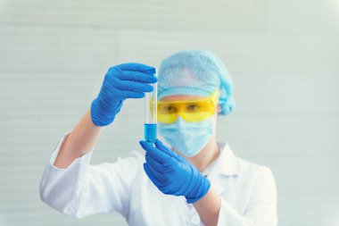 Laboratuvar oda., bilim, kimya, teknoloji, biyoloji kavramı araştırma bilim adamı portresi.