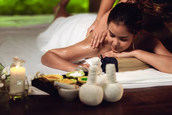 Portrait Asian Woman Relaxing Spa Massage Thai Massage — Stock Photo, Image