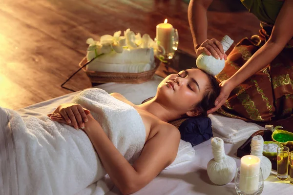 Portrait Asian Woman Relaxing Spa Massage Thai Massage — Stock Photo, Image