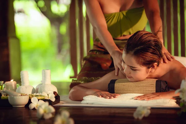 Portrait Asian Woman Relaxing Spa Massage Thai Massage — Stock Photo, Image