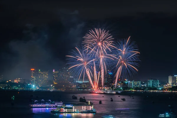 Festa Dei Fuochi Artificio Pattaya Beach Thailandia — Foto Stock