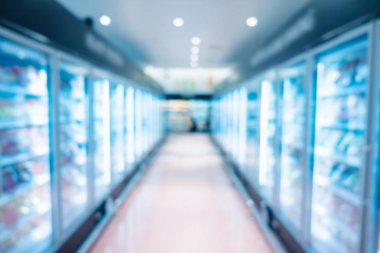 Süpermarket iç ve depolama raf buzdolabı., alışveriş kavramı.