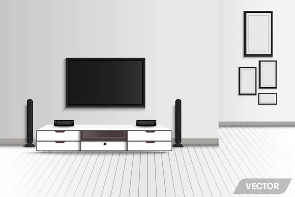 Realista Salón Interior Moderno Muebles Decorativos Televisión Entorno Estéreo Decoración — Archivo Imágenes Vectoriales