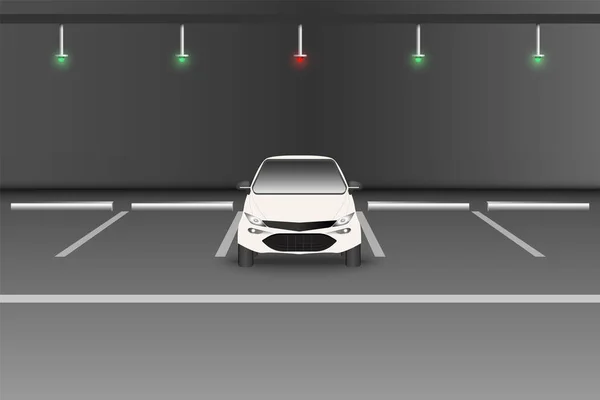 地下階 駐車場警告 Led 光信号等通知の技術とショッピング モールの個人車の交通機関の情報を利用可能なスマート車駐車場 — ストックベクタ