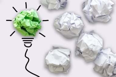 Yaratıcı güç kavramı, düşünme fikrine Lightbulb tasarım grafik çizim kontur hattı ile kağıt. Beyin fırtınası ilham ve iş stratejileri kavramı.