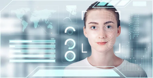 Futuristic Artificial Intelligence Biometric Facial Recognition Personal Identify Face Scan — Stock Photo, Image