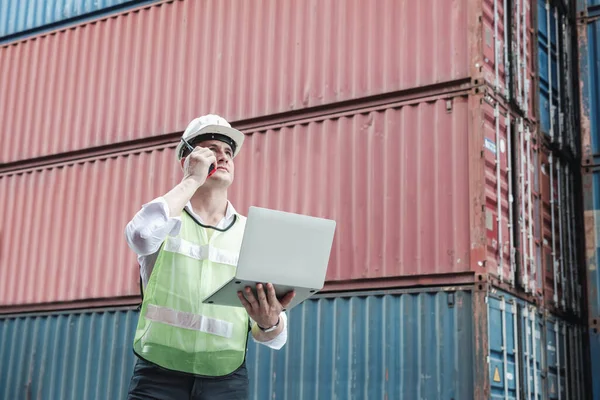 Container Logistics Shipping Management Transportation Industry Transport Engineer Managing Control — Stock Fotó