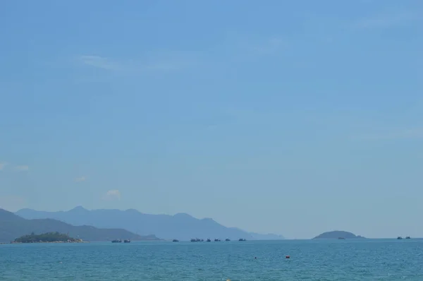 Mnohem Modrá Krajina Horami Obzoru Vietnam Ostrovy Západ Slunce Modrá — Stock fotografie