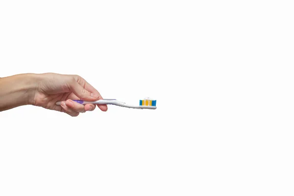 Vrouwelijke Handen Met Een Tandenborstel Gezonde Concept Europese — Stockfoto