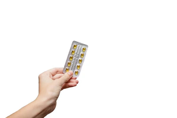 Vrouwelijke Handen Bedrijf Pillen Gezondheidszorg Medische Farmaceutische Concept Gedetailleerde Close — Stockfoto