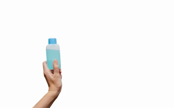 Mano Femenina Sosteniendo Frasco Con Acetona Liquid Nail Remover Concepto —  Fotos de Stock