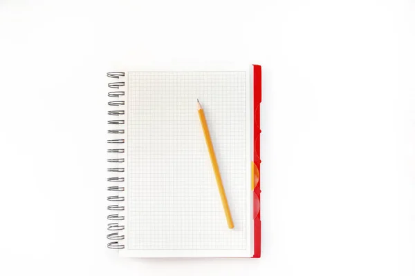 Carnet Croquis Blanc Avec Crayon Orange Réveil Bleu Education Planning — Photo