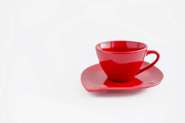 Red Coffee Cup Empty Coffee Beans Red Plate Coffee Break — Stock Photo, Image