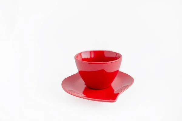 Rote Kaffeetasse Leer Mit Kaffeebohnen Auf Einem Roten Teller Kaffeepause — Stockfoto
