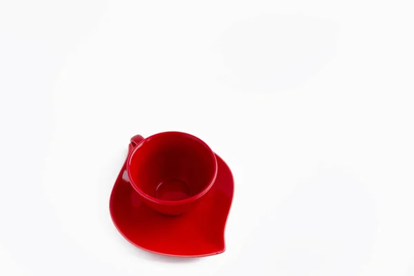 Rote Kaffeetasse Leer Mit Kaffeebohnen Auf Einem Roten Teller Kaffeepause — Stockfoto