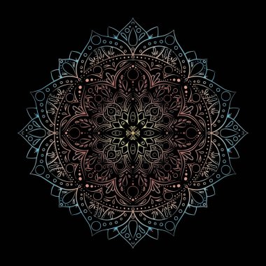 Yuvarlak gradyan mandala izole edilmiş arka plan. Çiçek desenli Vektör Boho Mandala. Yoga şablonu