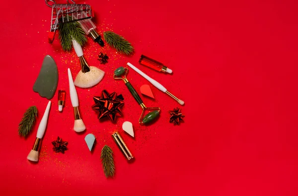 Χριστουγεννιάτικη Ομορφιά Πινέλα Και Υαλουρονικό Οξύ Bokeh Και Copyspace Κορυφαία — Φωτογραφία Αρχείου