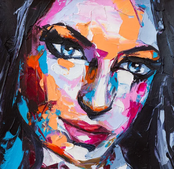 Original artwork, fantasy woman portrait made on canvas with palette knife.