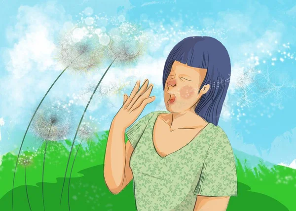 Illustration Une Femme Éternuant Plein Air Raison Une Allergie Printanière — Photo
