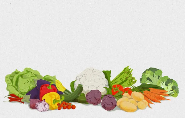 Illustration of vegetables and vegetables to use as a background for vegan or vegetarian website or newspaper. background design illustrating the vegan and vegetarian world made of vegetables and fruits of various colors