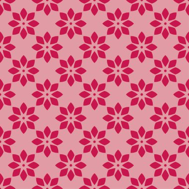 Pembe arkaplanda kırmızı çiçek deseni var..