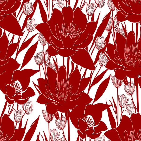 seamless red and white floral pattern, monochrome ornament, design, texture