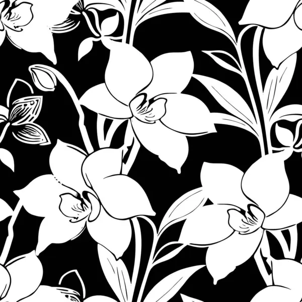 seamless black and white floral pattern, monochrome ornament, design, texture