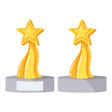 Yıldız şeklinde altın bir biblo. Zafer için ödül. Düz minimalist tasarım. Simge. Beyaz arkaplanda izole çizgi film çizimi.