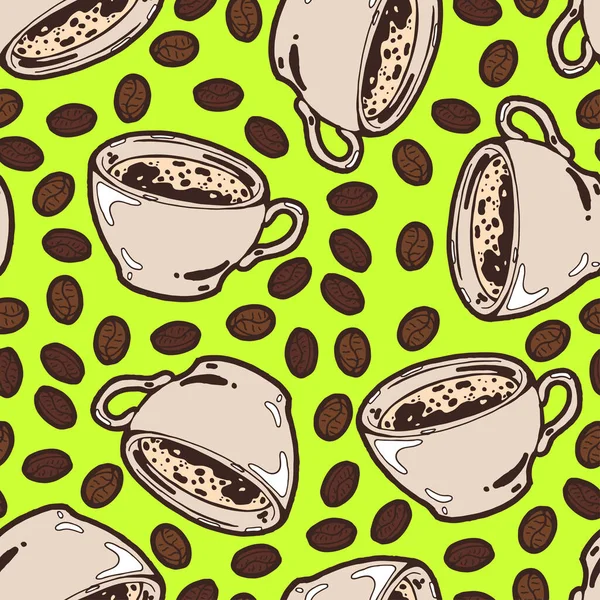 Fond Sans Couture Avec Motif Café Expresso Noir Fort Dessiné — Image vectorielle