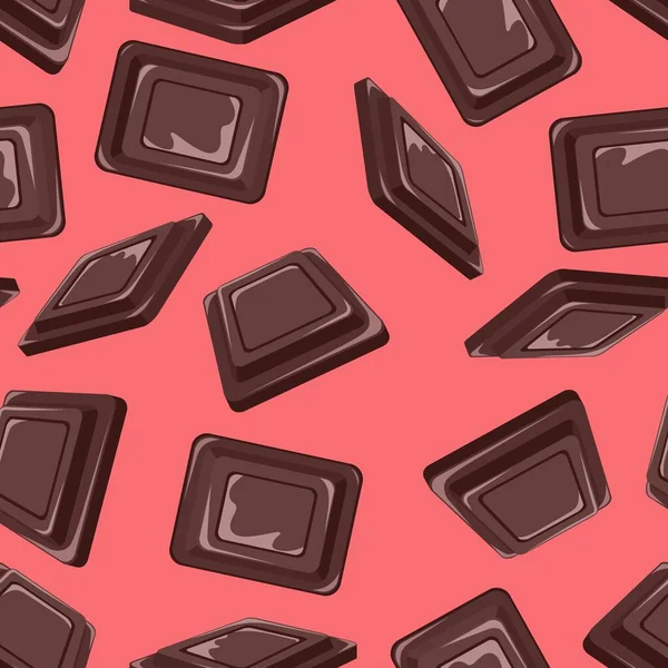 おいしいミルクチョコレート 甘いデザート チョコレートの欠片だ シームレスなピンクの背景と模様 — ストックベクタ