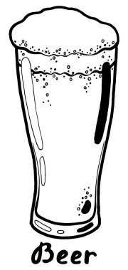 Bira bardağının köpüklü, alkollü, grafik vektör çizimi 
