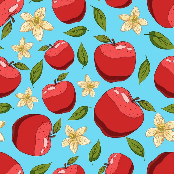 Fondo Sin Costuras Con Patrón Manzana Roja Madura Dibujada Mano — Archivo Imágenes Vectoriales