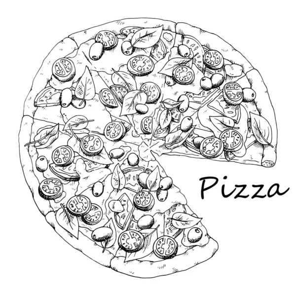 Fresh Hot Italian Vegetable Vegetarian Pizza Home Restaurant Pizza Cut — Stock Vector