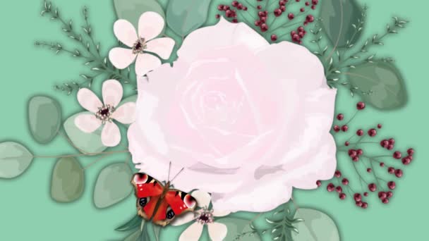 蝶とバラの花と背景 夏のプロジェクトのためのモダンなデザイン アニメーション — ストック動画