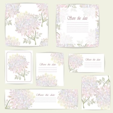 Rhododendron çiçekler, tasarım elemanları ile güzel kartlar ve sorunsuz desen ayarlayın. Doğum günü, Sevgililer Günü, düğün kartları, davetiyeler, selamlar için kullanılabilir. Vektör illüstrasyon. Eps 10