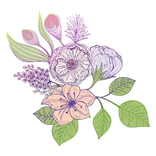 Bouquet Fleurs Isolé Sur Fond Blanc Illustration Vectorielle Eps — Image vectorielle