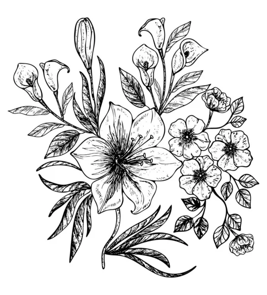 Buchet Flori Izolate Fundal Alb Ilustrație Vectorială Eps — Vector de stoc