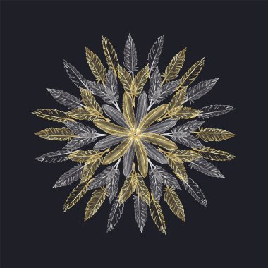 Mandala. Yuvarlak süsleme desen arka plan ile soyut tüyler. Vektör. EPS 10