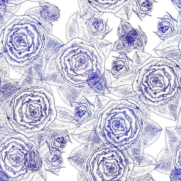 Vacker Sömlös Mönster Med Blue Rose Vektorillustration Eps — Stock vektor