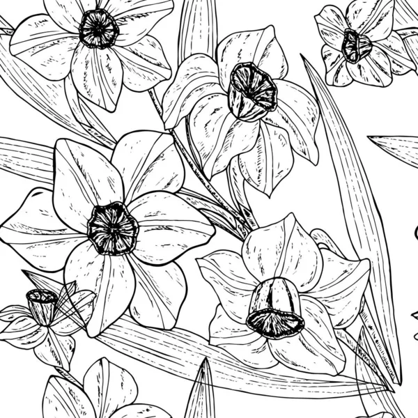 水仙の花と美しいシームレスなパターン ベクトルイラストEps — ストックベクタ