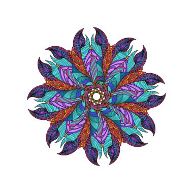 Mandala. Yuvarlak süsleme desen arka plan ile soyut tüyler. Vektör. EPS 10