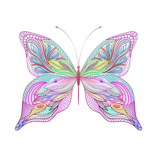 Ručně Kreslený Motýlí Prvek Vektoru Etnický Design Barevná Verze Eps — Stockový vektor