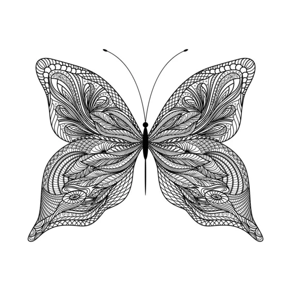 Ruky Nakreslené Doodle Prvek Motýl Vektoru Etnický Design Černá Bílá — Stockový vektor
