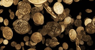 3D render düşüyor altın bitcoin