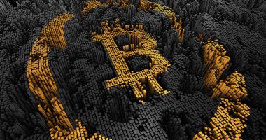 3D render soyut bitcoin birçok kareler