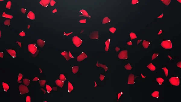 3d 렌더링 검은 배경에 장미 꽃잎을 비행 — 스톡 사진